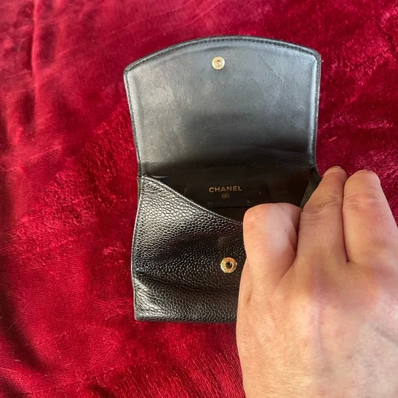 Chanel Black Caviar Leather Double Compact Wallet Vintage Gorgeous Condition - Picture 13 of 15